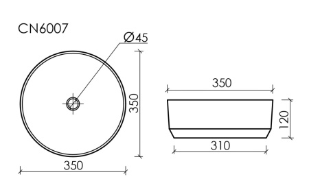 Раковина из сантехнического фарфора Ceramica Nova ELEMENT CN6007 40х40 накладная цвет черный без отверстий под смеситель